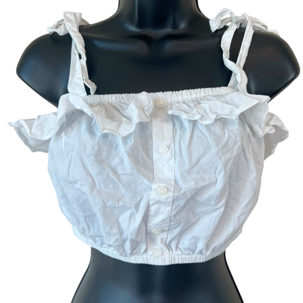 Forever 21 White Cotton Ruffle Boho Crop Top